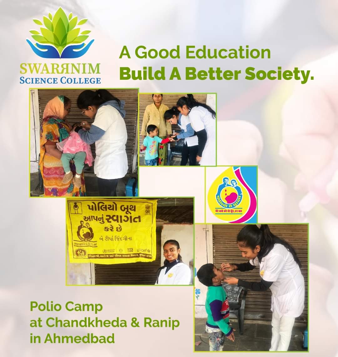 Polio Camp at Chandkheda & Ranip in Ahmedabad from Swarrnim University 